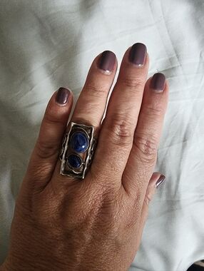 Sterling Silver Statement Ring with Deep Blue Gemstones
